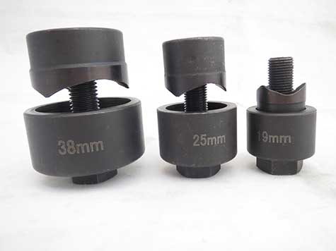 Screw operated hole cutout tool dies